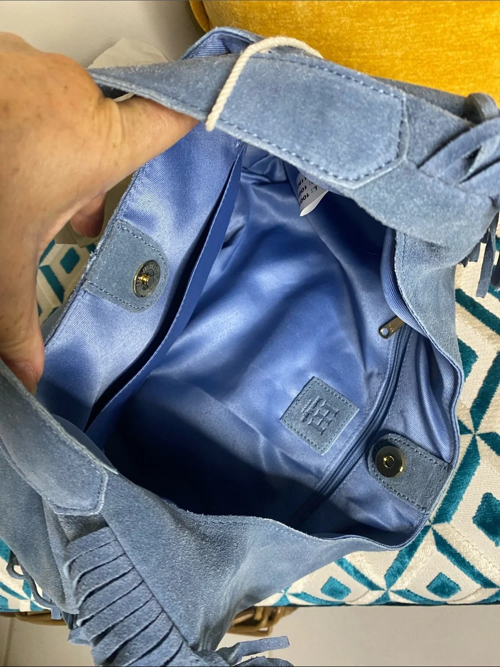 NWT! Haute Hippie Genuine Suede Powder Blue Slouchy Hobo Fringe Bag